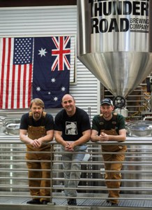 Devils Backbone Brewing Company's Jason Oliver (left) with Phillip Withers and Marcus Coxfrom Thunder Road Brewing