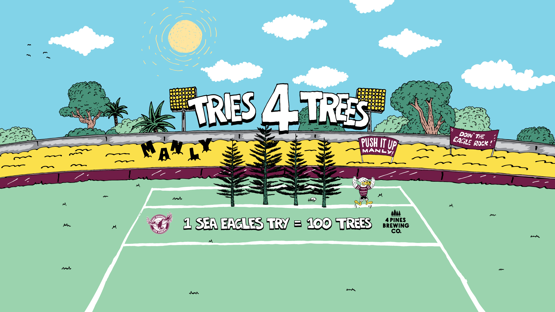 4 Pines Tries for Trees Sea Eagles partnership banner